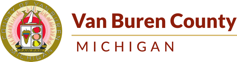 Van Buren County seal next to text: Van Buren County Michigan